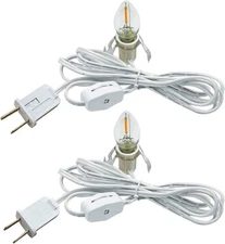 C7 Accessory Cord with 2 LED Light Bulbs, Candelabra Base E12 Socket, White Cord