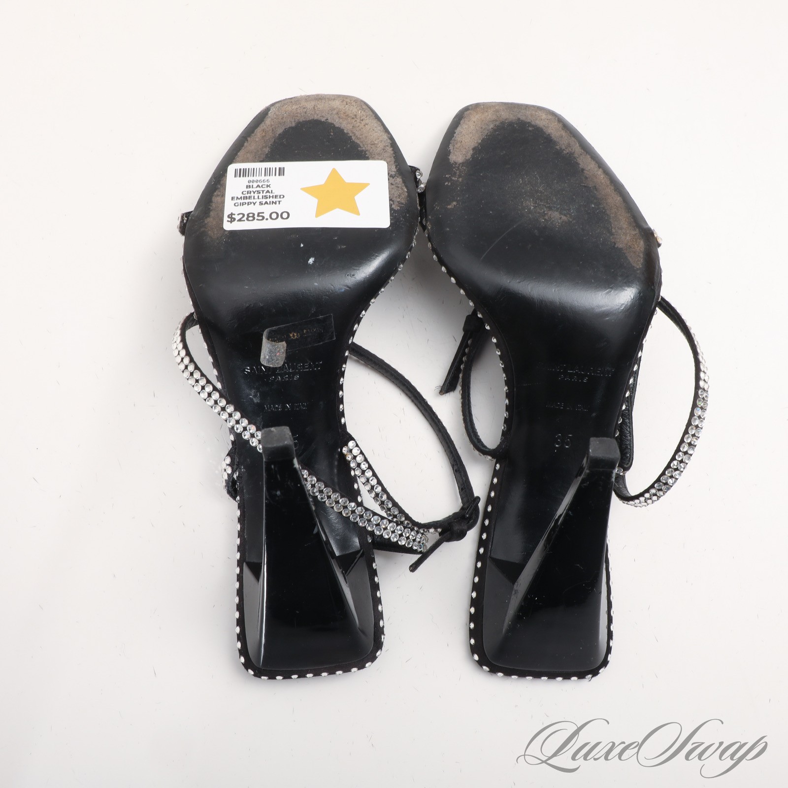 Saint Laurent Paris YSL SLP Made in Italy Black Crystal Bling Strappy Sandals 35 thumbnail 8