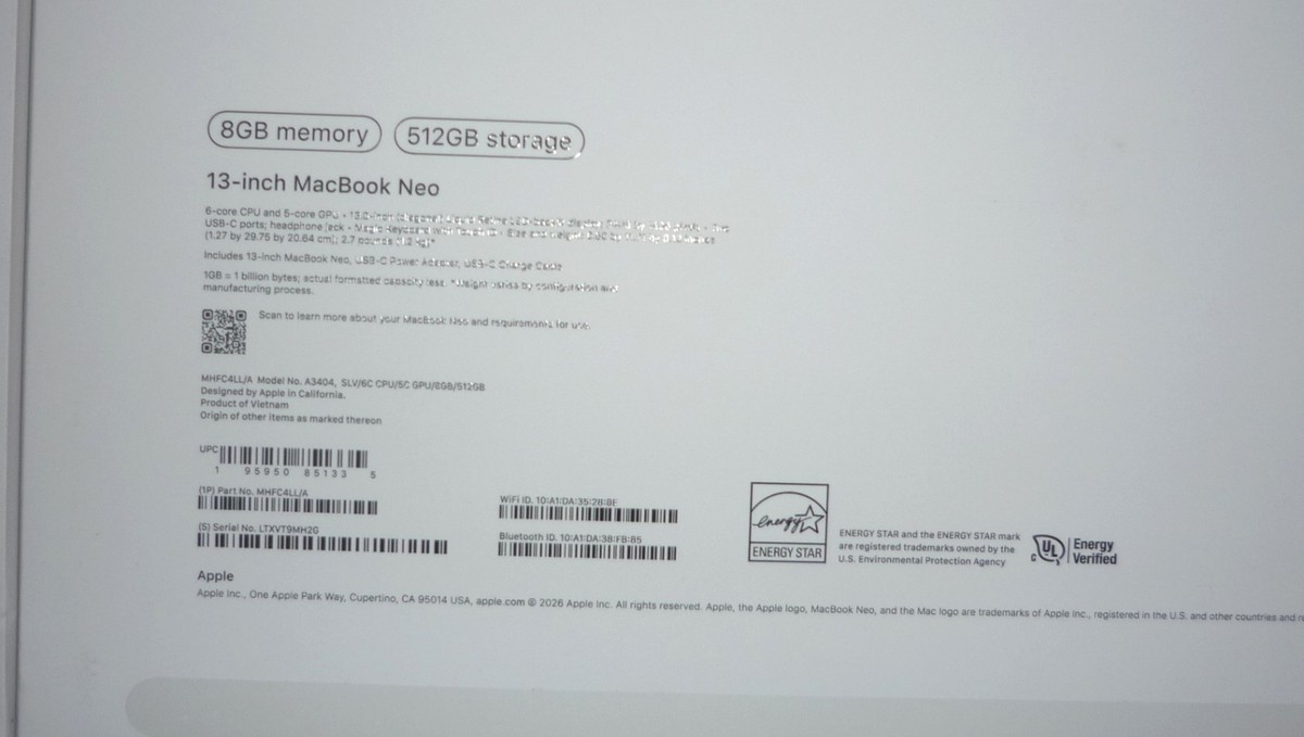 Apple MacBook Neo 13-inch A3404 {A18) SLV 512GB, EMPTY BOX ONLY | eBay