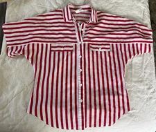 Vintage 80s Laura Mae Short Sleeve Button Front Top Size M Red Striped Rare USA