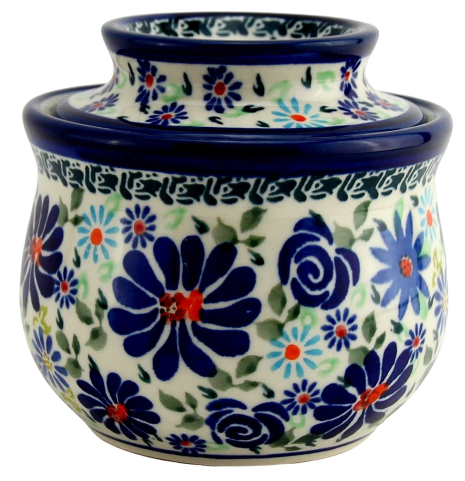 Plato de mantequilla francés de cerámica polaca de Zaklady Boleslawiec Polonia - Vasija de mantequilla Foto 3 de 4