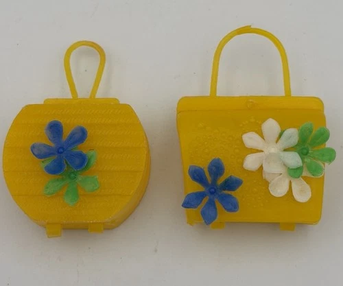 Vtg Barbie Clone Yellow orange blue Floral Flower Purses Opens