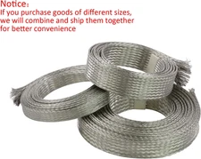 Wire Shielding Braid Ground Strap Tinned Copper Metal Cable Sleeve Mesh Elect...