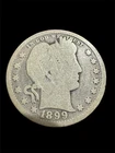 Silver Barber Quarter 1899-Circulated Vintage US Mint Coin. Rare Date & Historic