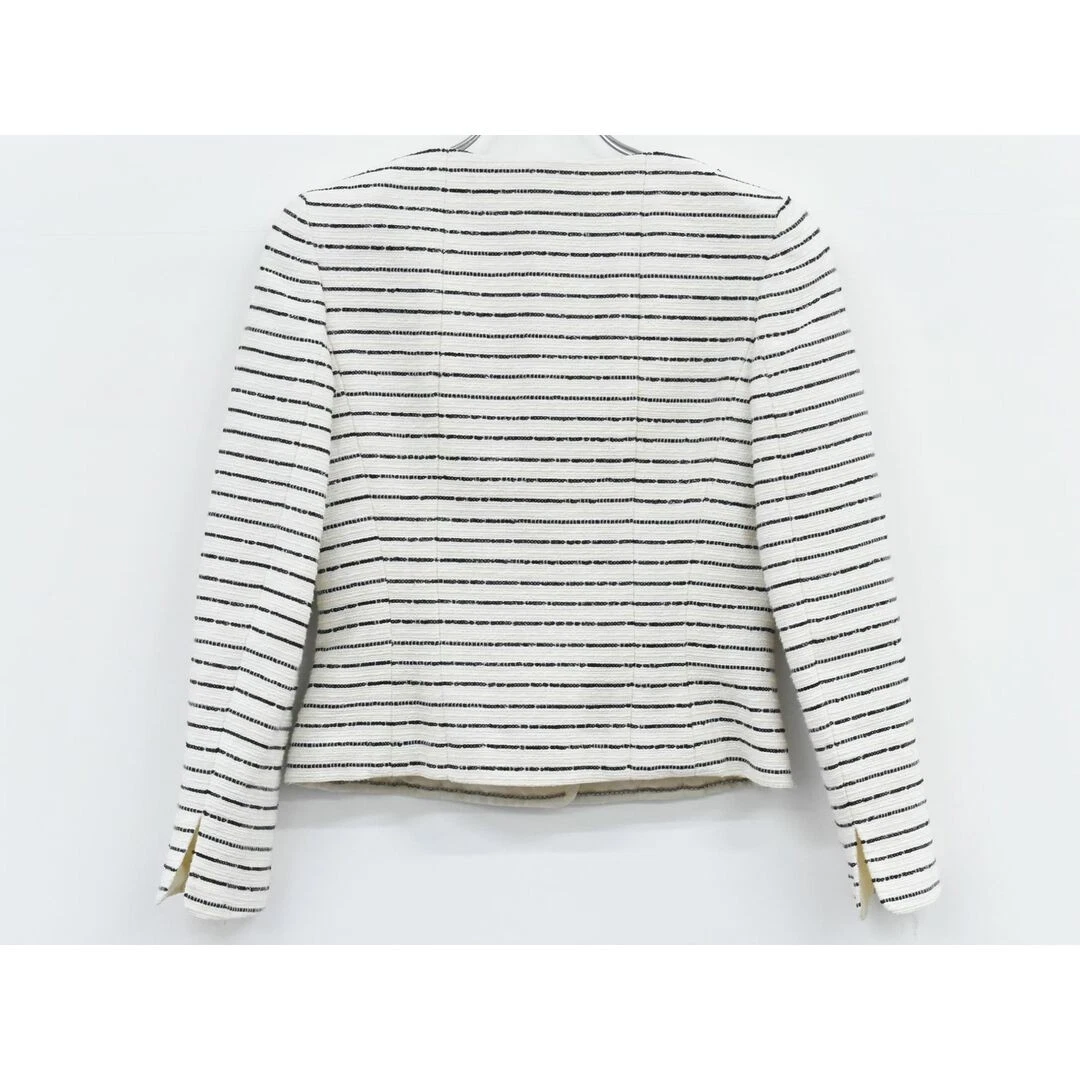 Chanel Camelia Rigato Tweed Giacca Camoscio 34 Cotone Pvc Nylon Beige Nero W