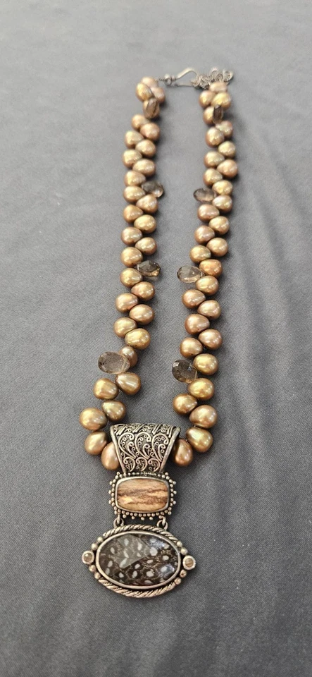 Colgante de piedras preciosas + collar de perlas de agua dulce Lori Bonn de plata esterlina - retirado Foto 2 de 4