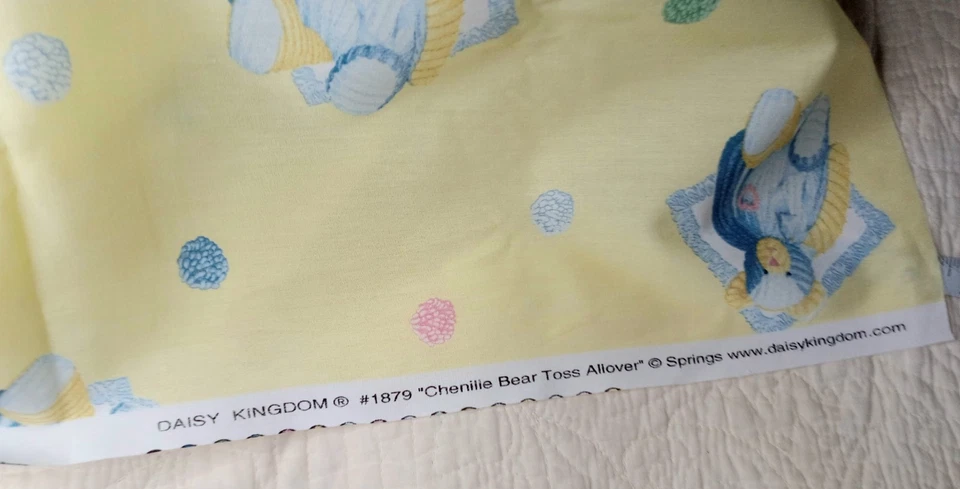Vintage Daisy Kingdom Chenille Bear Toss Springs Yellow Cotton  Fabric 45"54" - Image 4 of 4