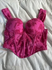 Corset Romance Pink Velvet Flower Design New With Tags