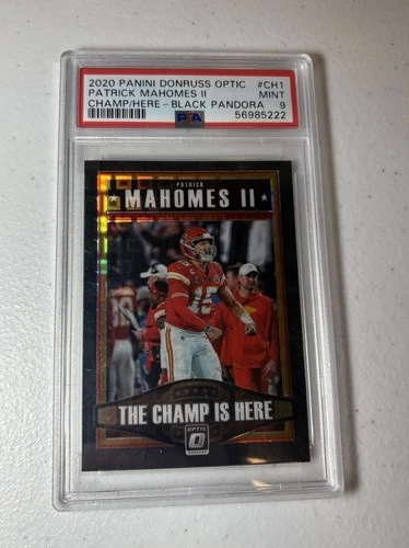 Patrick Mahomes 2020 Donruss Optic The Champ Is Here Black Pandora /25 PSA 9