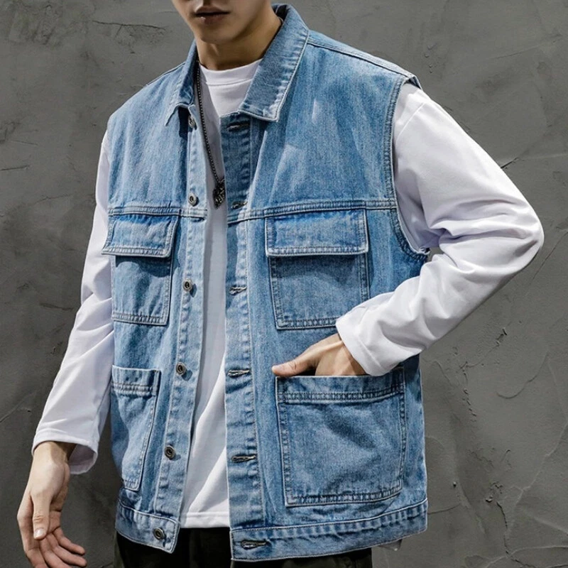 Denim top cargo vest