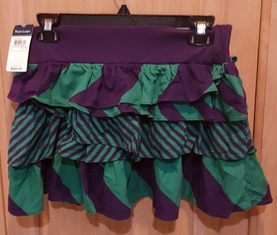 Falda Ralph Lauren Niñas Púrpura/Verde Rayas Volantes con Apliques de Logo, L $45 Foto 3 de 3