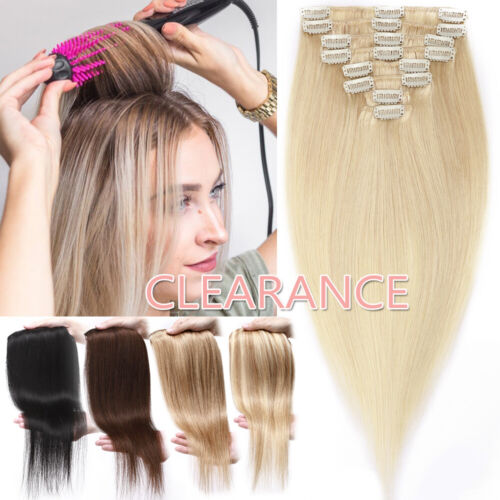 Clip AAAA + CLEARANCE dans les extensions de cheveux humains tête pleine 100 % vrais cheveux remy longs - Photo 1 sur 75