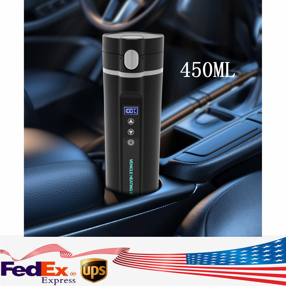 Portable 12V Car Electric Kettle Boiler Black Stainless Steel Heating Travel Cup-image