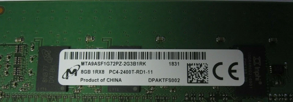 HP 8GB 1Rx8 PC4-2400T DDR4 workstation Registered- server Memory P/N: 809080-591 - Image 2 of 4