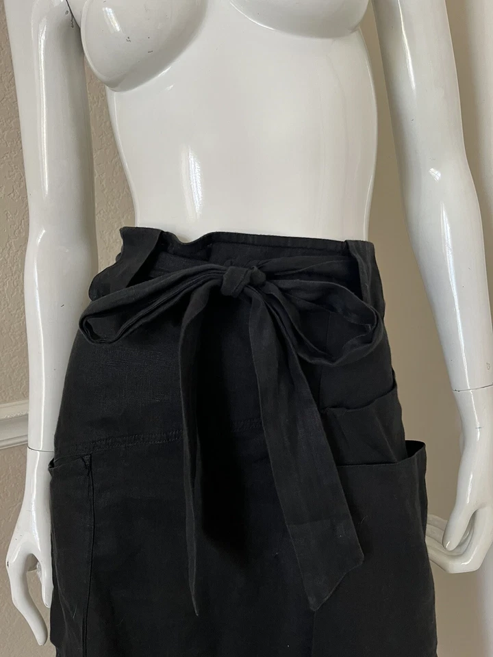 COMPTOIR DES COTONNIERS 全新! 黑色 100% 亚麻绑带腰 Lagenlook 裙 40 — 第 2/4 张图片