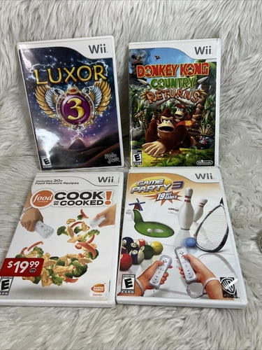 Lot of 4 Wii Games-Donkey Kong Country Ret./Game Party3/Cook Or Be Cooked/Luxor3