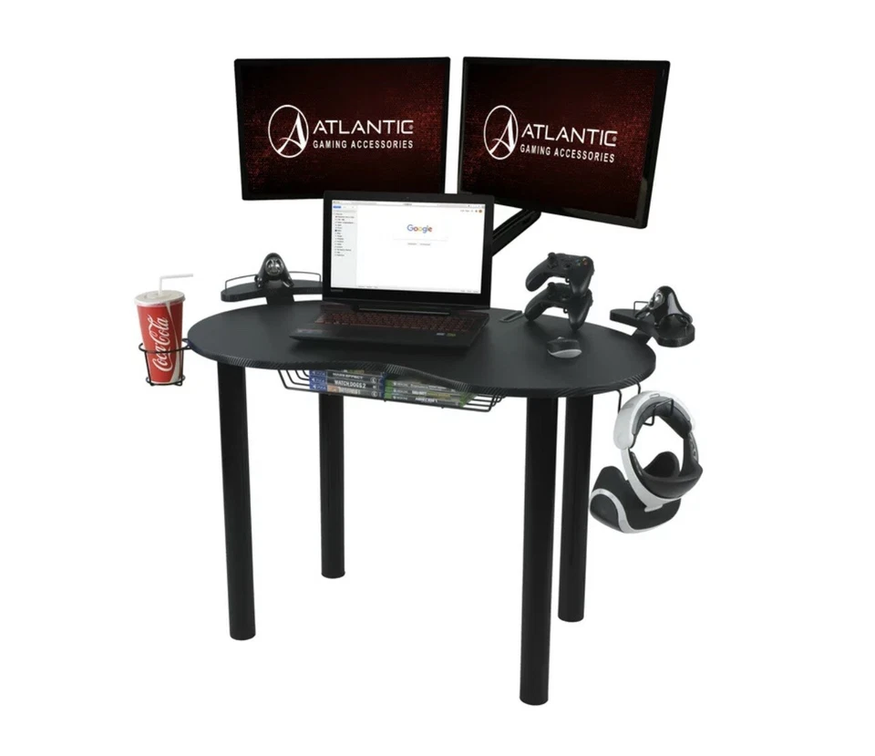 Escritorio de juegos Atlantic Eclipse para ahorrar espacio con almacenamiento, negro Foto 2 de 4