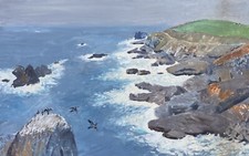 Ölbild Impressionist Karl Adser 1912-1995 Küste Cornwall England mit Vögeln