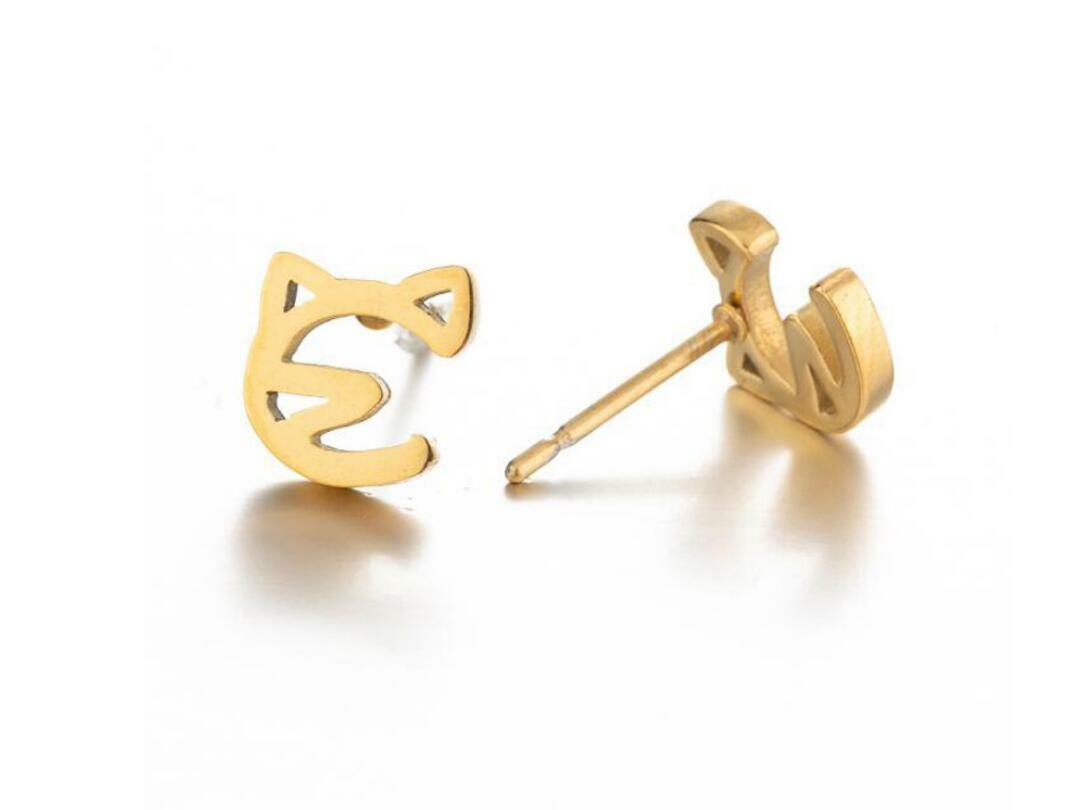 Unisex Gold Tiny Titanium Cat Kitten Gold Stud Earring