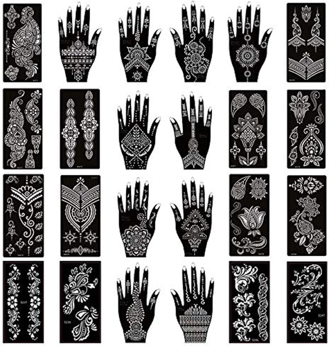 Xmasir Pack of 24 Sheets Henna Tattoo Stencil Kit/Temporary Tattoo Templates - Picture 11 of 12