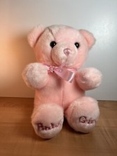 Aurora Baby Girl Pink Teddy Bear Plush Animal Bow 9 Inches Sitting Sewn Nose