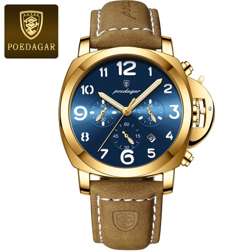 POEDAGAR Luxury Sports Men's Watch Quartz 3Bar Chronograph Luminous Date Leather - Picture 16 of 18