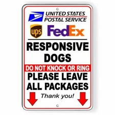 Responsive Dogs Do Not Knock Or Ring Leave All Packages Sign METAL usps SI036