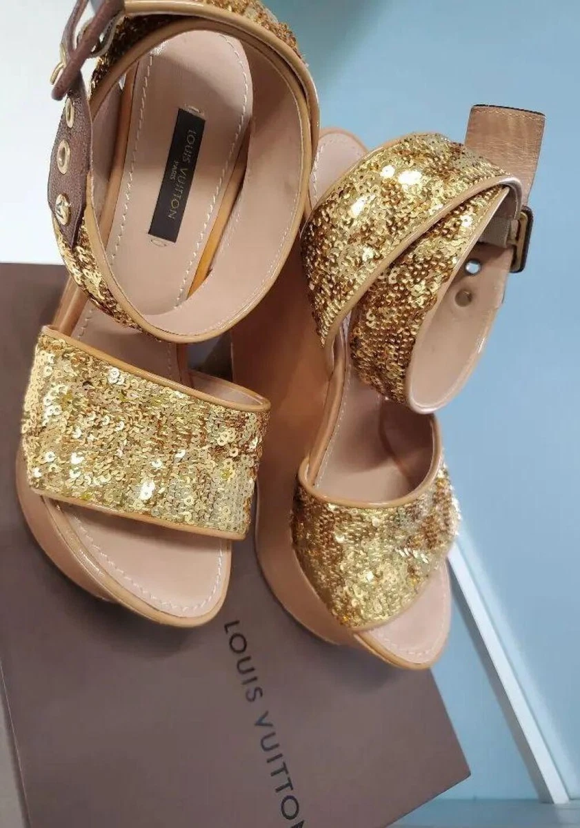 LOUIS VUITTON Sequins Sandals Gold Women Size 34 from Japan
