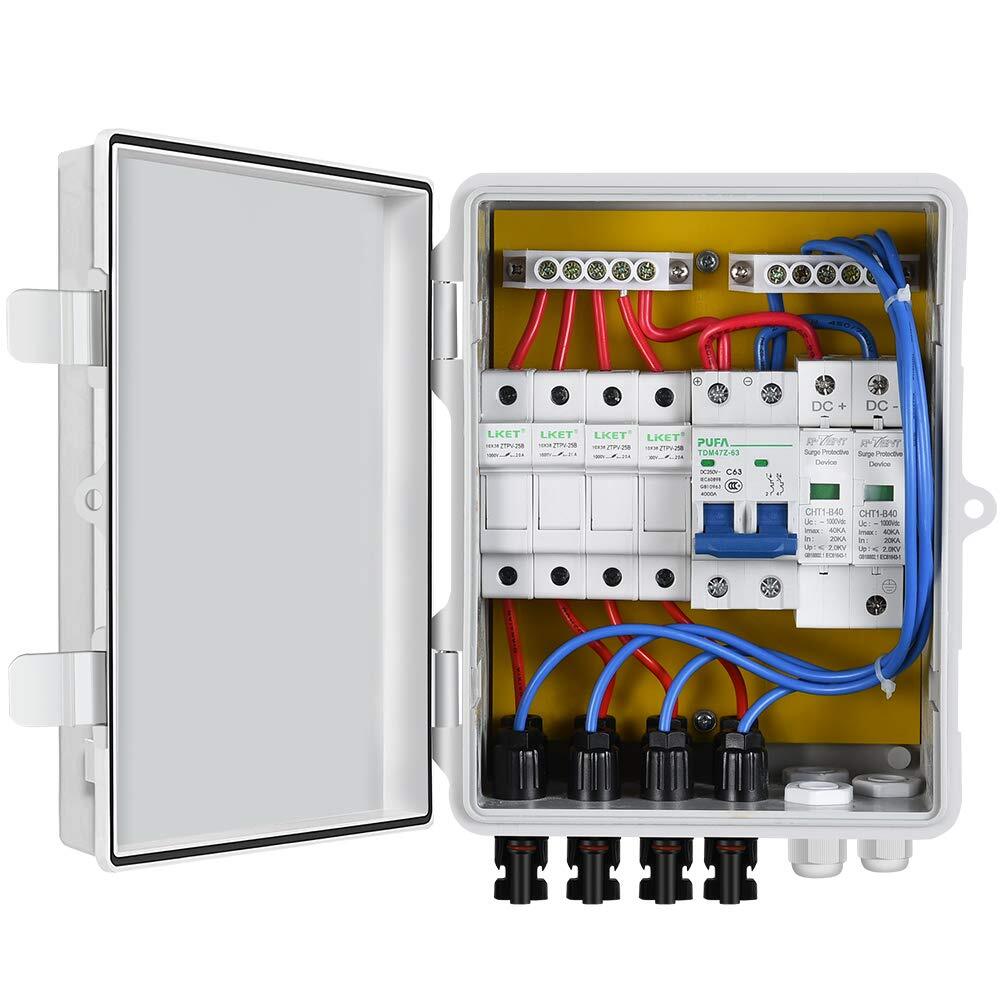 4 String PV Combiner Box with Lightning Arreste, 10A Rated