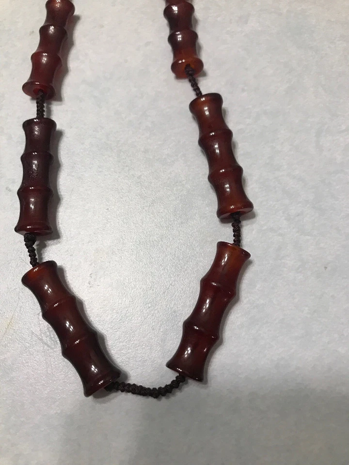 Antiguo collar chino de cuentas largas de bambú tallado de ágata cornalina roja 竹节玛瑙 Foto 2 de 3