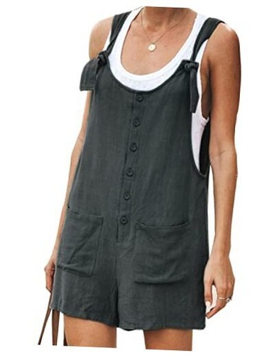 Women's Casual Summer Cotton Linen Rompers Overalls Jumpsuit X-Large Darkgrey