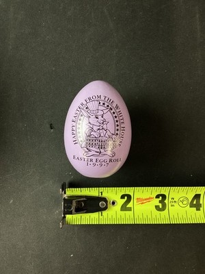 1997 White House Easter Egg Roll Purple Collectible Clintons Signed Wooden Egg