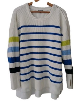 T By Talbots Multi Stripe Sweater Plus Size 3X White Zip Ribbed Sporty Preppy