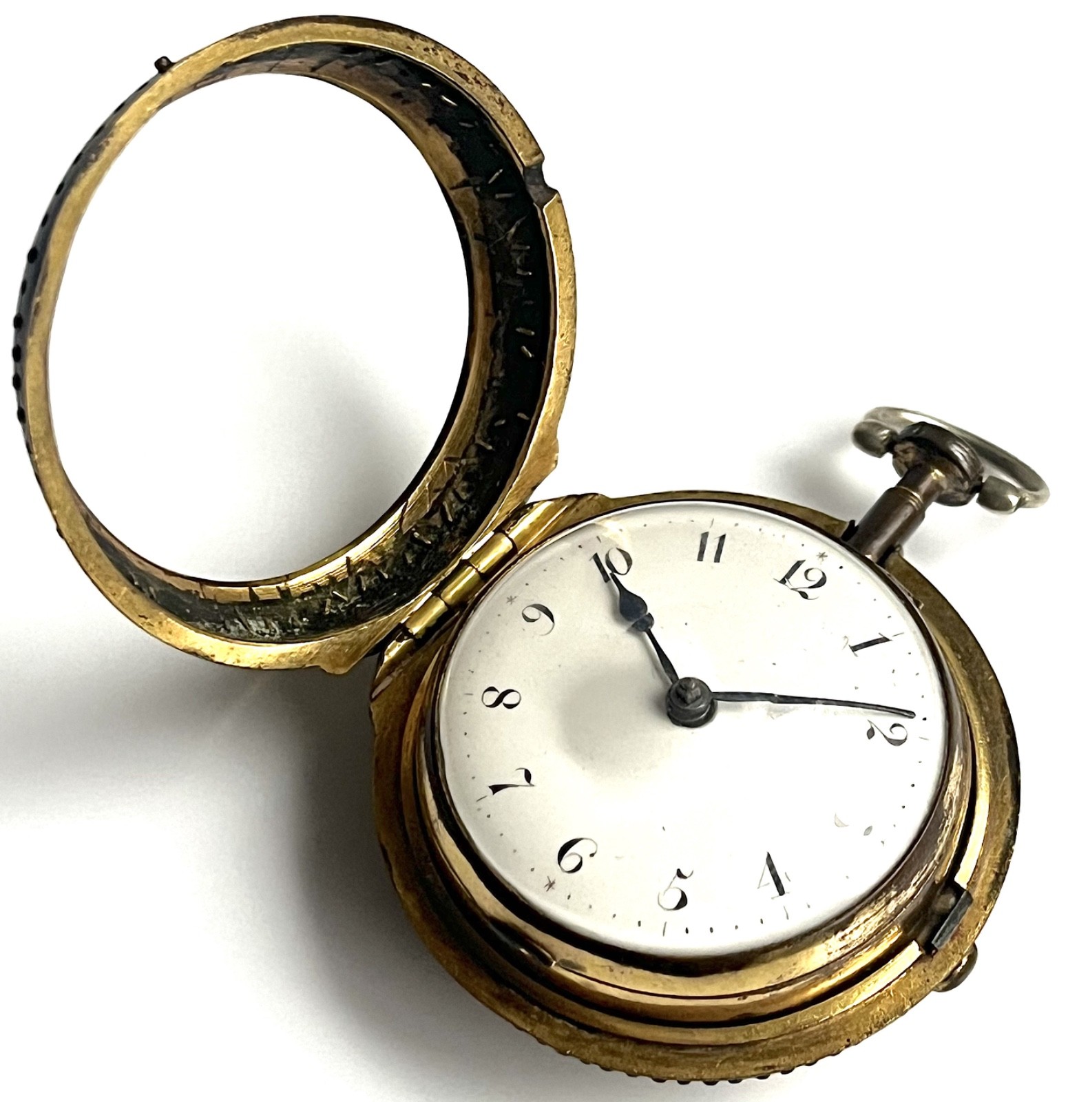 Antique Pocket Watch Silver Paired-Cased Verge Fusee Tortoiseshell? Vinatge Rare