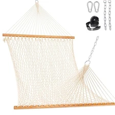 Double Rope Hammock, 2 Person Traditional Outdoor Hand Woven Cotton Rope Hamm...
