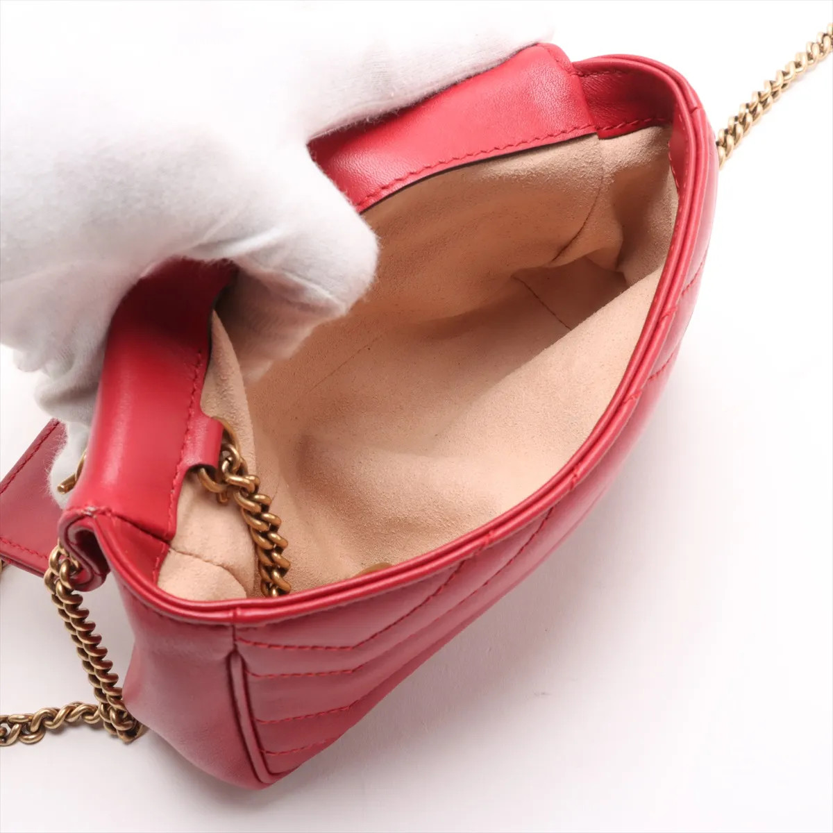 Gucci GG Marmont Leather Chain Shoulder Bag Red - # image 6