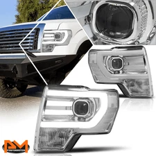 For 09-14 Ford F150 Projector Headlight w/LED Daytime Running Lamp Chrome/Clear