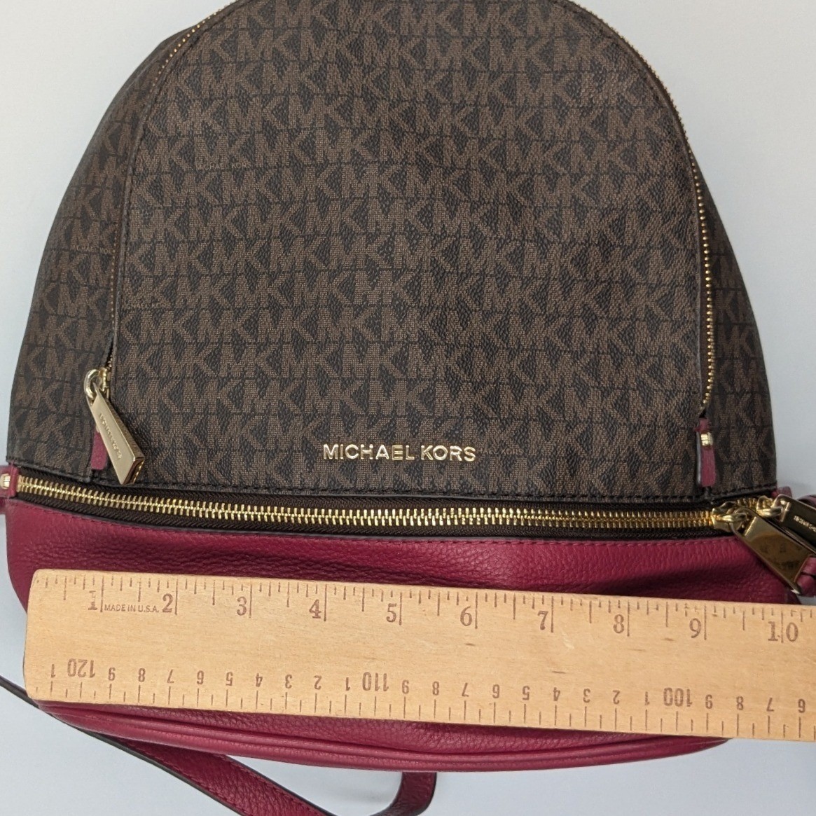 Michael Kors Rhea Backpack Signature Logo Cherry Red Leather  display picture 2