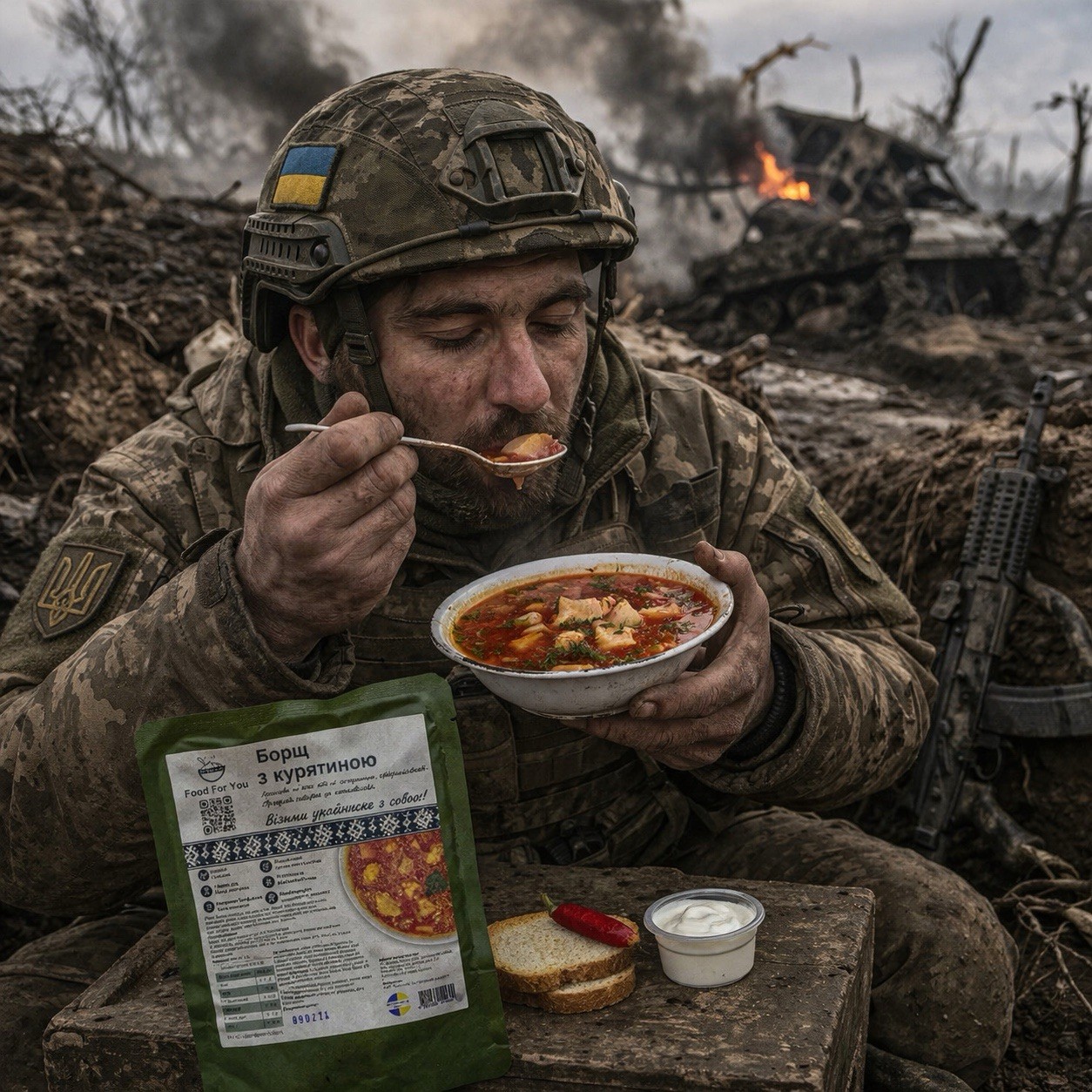 Ukrainian Army Style Borscht with Chicken 500g Combat Field Meal Ready Food