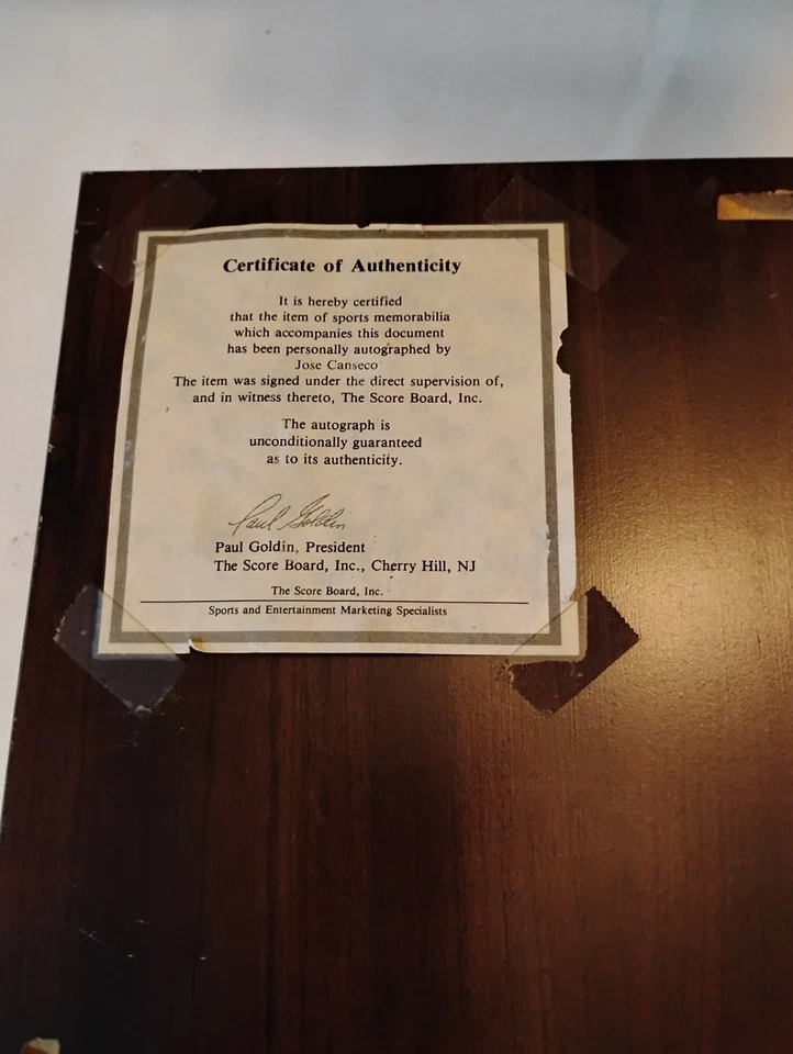 Oakland Athletics A's Jose Canseco Signed Autographed 8x10 Photo Framed Vtg - Image 4 of 4