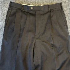 Zanella Dress Pants Mens 34 Austin Pleated Slack Brown Micro Plaid Wool Italian