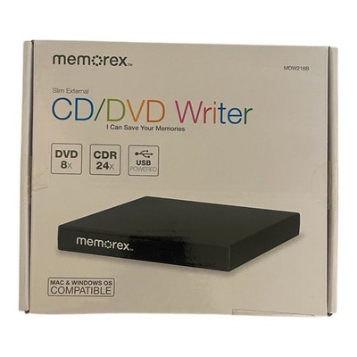 Memorex Slim External CD/DVD Writer MDW218B USB 2.0 Black USB-Powered