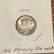 1916 mercury dime GEM BU 90% Silver First Year Of Issue #64