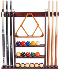 USED. GSE 6 Billiard Pool Cue Stick Hanging Wall Mounting Rack -Mahogany