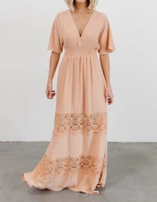 NWT Baltic Born Dress Womens 2XL Vera Maxi Smocked Waist Tiered Lace Salmon