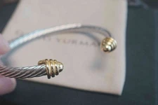 New/DavidYurman4mm ClassicCable Sterling SilverBraceIet & 18k Gold Dome BangIe