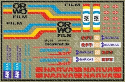 DECALPRINT Decals 1 Satz DDR Orwo, Narva, Barkas, ILKA etc. Nr. M-249 - 1:87 /DL136