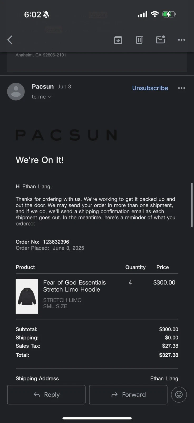 Felpa con cappuccio nera NEG Essentials Fear of God Core limousine stretch SS22 taglia small (S)