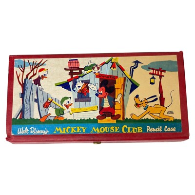 Walt Disney s Mickey Mouse Club Pencil Case Vintage 1960s Cardboard