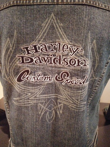 Harley-Davidson women's embroidered denim jacket Pinstripe & Custom Speed sz. S - Picture 6 of 8